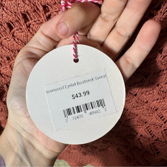 NEW Umgee Rosewood Eyelet Boatneck Sweater Size Medium - Picture 5 of 6